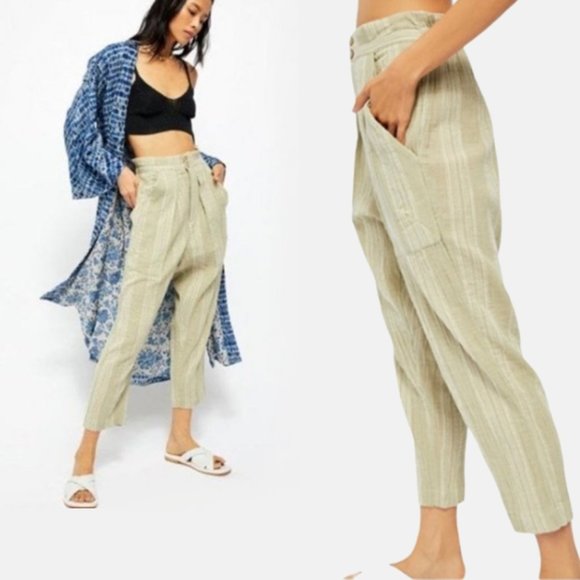We The Free Pants - Free People Gauzy Pleated High Rise Cropped Baggy Beach Trouser